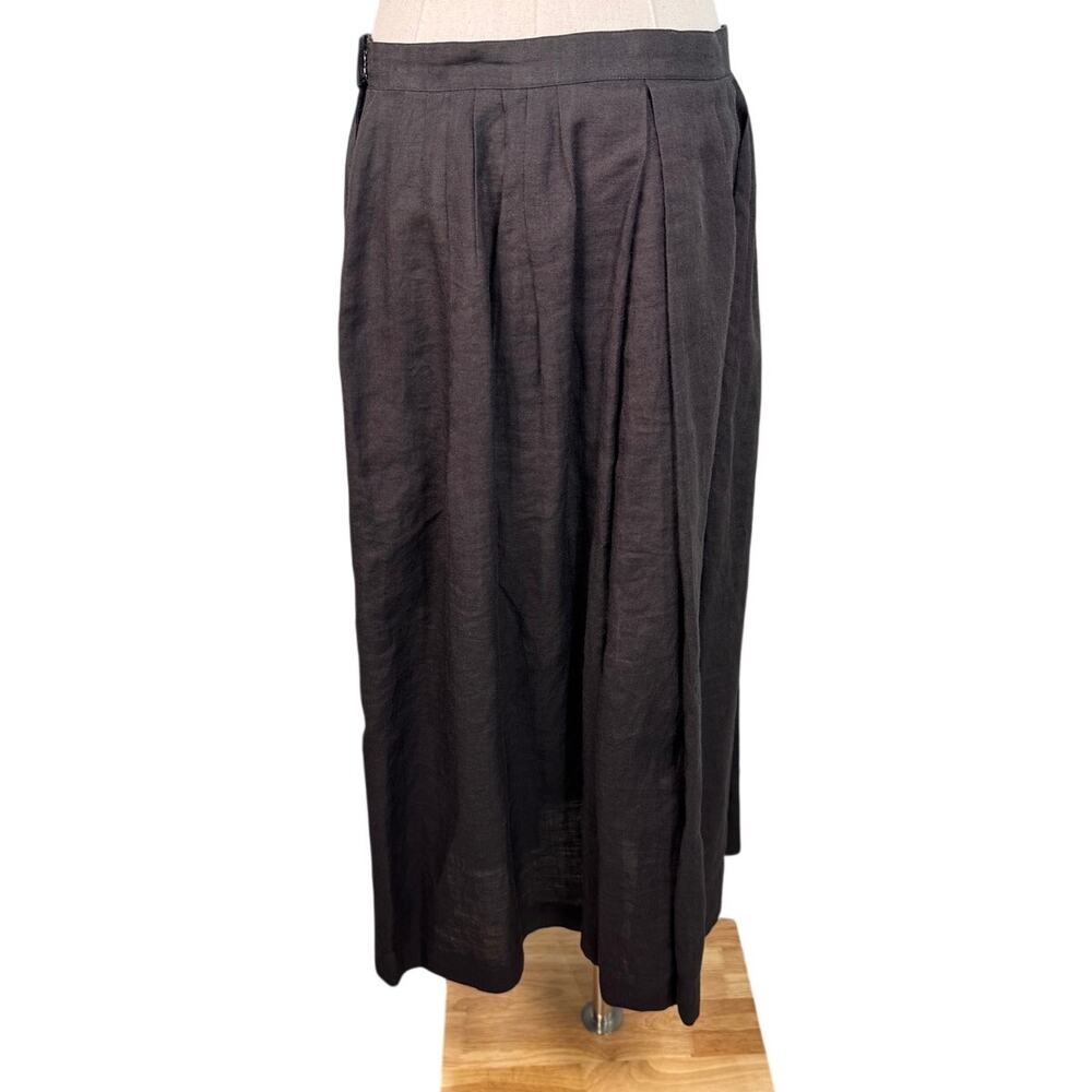 Vintage Bugardi Black 100% Linen Pleated Midi Skirt Pockets Minimalist size M - Picture 8 of 10